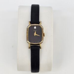 VTG Seiko Watch Women 16MM‎ Black Dial New Black Leather Bands Battery Up to 6"